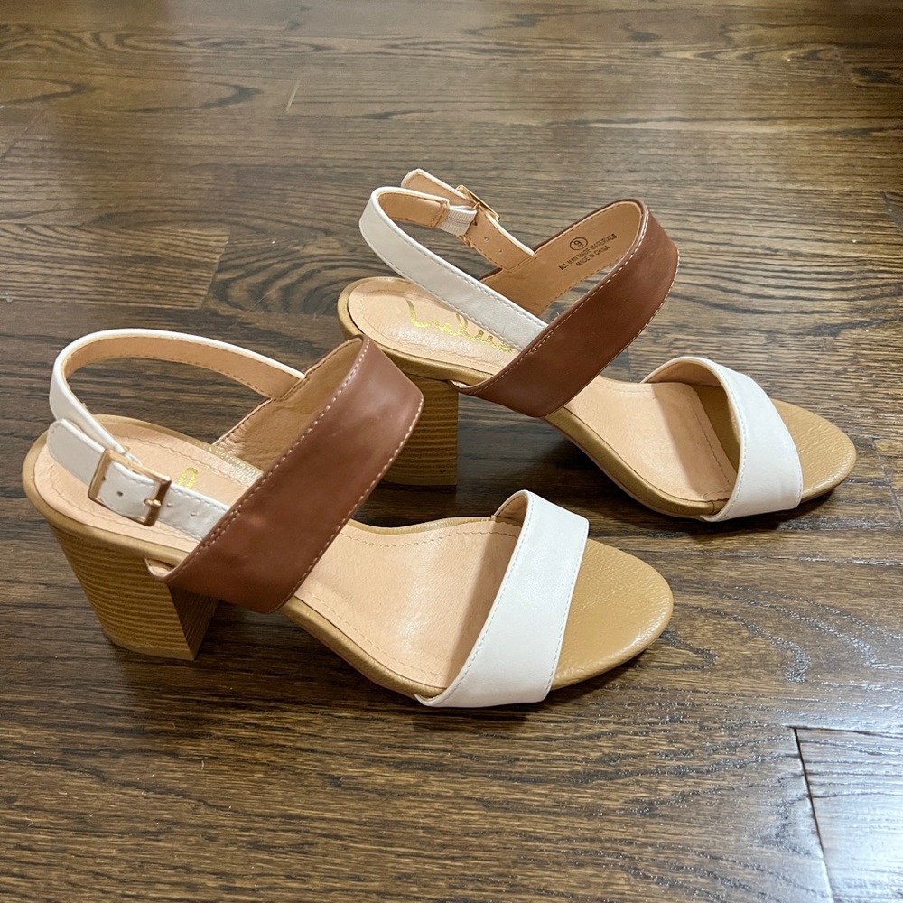 Lulu’s Rowan White and Natural High Heel Sandals